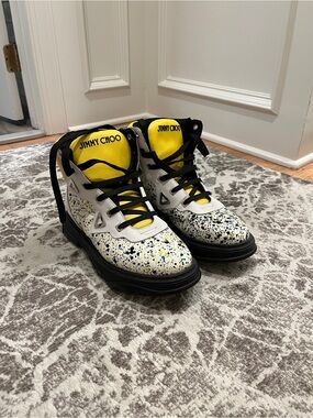 Jimmy Choo Galaxy Paint-Splatter Leather High-Top Sneakers - White